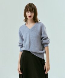 Alpaca blend raglan v neck knit (SKY BLUE)