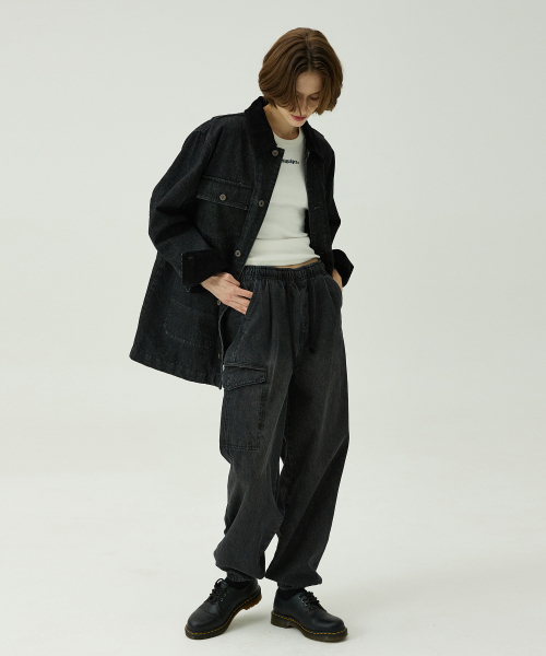 MAGOODGAN(メックウッドガン)の「ジョガー7724バンディングカーゴバルーンワイドフィットブラックデニムパンツ(デニムパンツ・レディース・その他・LARGE/MEDIUM/SMALL/X-LARGE)」の3枚目の写真