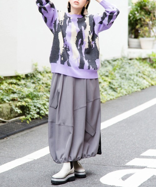 OSMOSIS(オズモーシス)の「2WAYジャガードニットプルオーバー(カーディガン/ボレロ・レディース・オリーブ/ライトベージュ/パープル・ONE SIZE)」の4枚目の写真