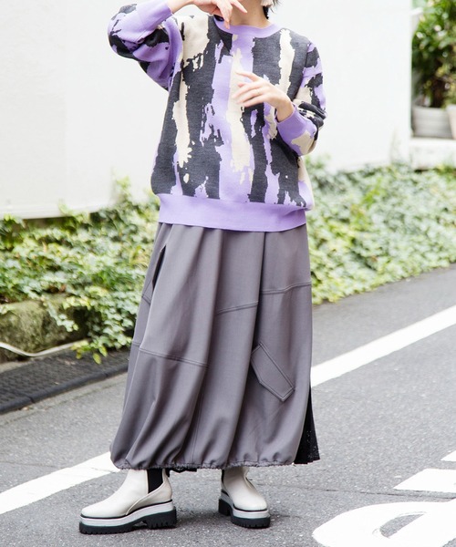 OSMOSIS(オズモーシス)の「2WAYジャガードニットプルオーバー(カーディガン/ボレロ・レディース・オリーブ/ライトベージュ/パープル・ONE SIZE)」の5枚目の写真