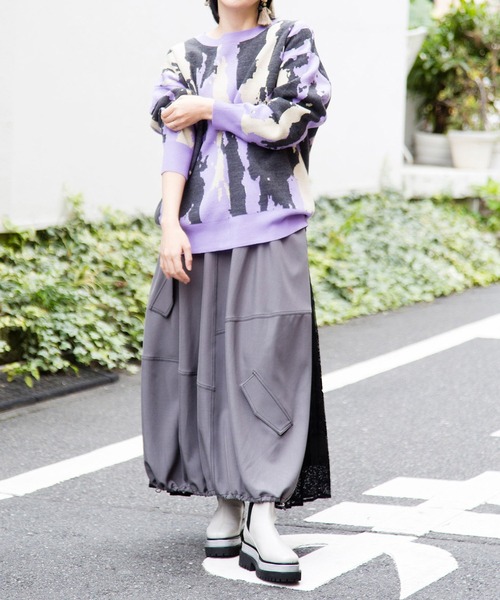 OSMOSIS(オズモーシス)の「2WAYジャガードニットプルオーバー(カーディガン/ボレロ・レディース・オリーブ/ライトベージュ/パープル・ONE SIZE)」の6枚目の写真