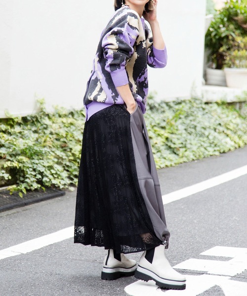 OSMOSIS(オズモーシス)の「2WAYジャガードニットプルオーバー(カーディガン/ボレロ・レディース・オリーブ/ライトベージュ/パープル・ONE SIZE)」の8枚目の写真