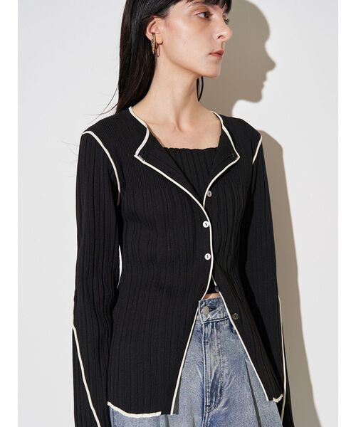 ELENDEEK（エレンディーク）の「バイカラーアンサンブルニット（カーディガン/ボレロ・レディース・アイボリー/ブラック/ラベンダー・FREE）」の15枚目の写真