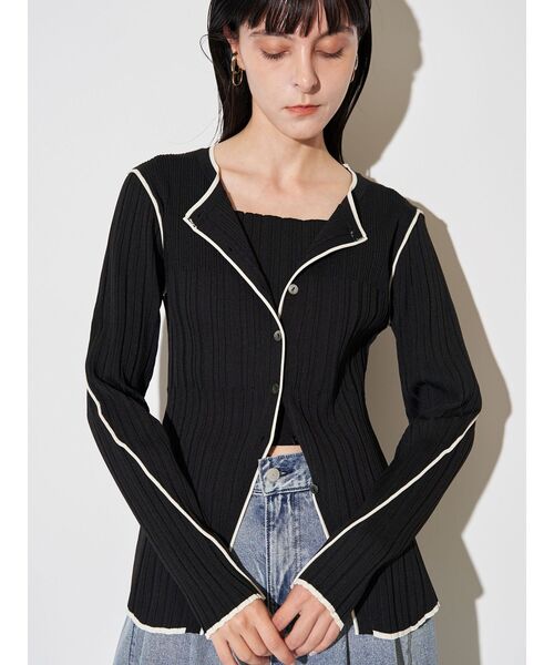 ELENDEEK（エレンディーク）の「バイカラーアンサンブルニット（カーディガン/ボレロ・レディース・アイボリー/ブラック/ラベンダー・FREE）」の16枚目の写真