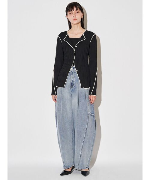 ELENDEEK（エレンディーク）の「バイカラーアンサンブルニット（カーディガン/ボレロ・レディース・アイボリー/ブラック/ラベンダー・FREE）」の19枚目の写真