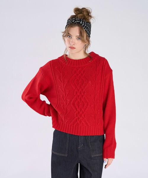 To b. by agnes b.（トゥービーバイアニエスベー）の「ウールアクリルケーブルプルオーバー（ニット/セーター・レディース・レッド・FREE）」の15枚目の写真