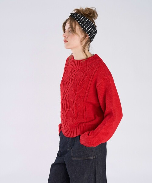 To b. by agnes b.（トゥービーバイアニエスベー）の「ウールアクリルケーブルプルオーバー（ニット/セーター・レディース・レッド・FREE）」の4枚目の写真