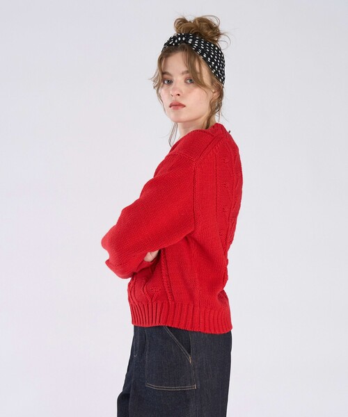 To b. by agnes b.（トゥービーバイアニエスベー）の「ウールアクリルケーブルプルオーバー（ニット/セーター・レディース・レッド・FREE）」の5枚目の写真