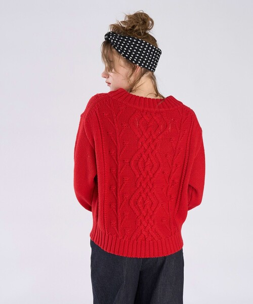 To b. by agnes b.（トゥービーバイアニエスベー）の「ウールアクリルケーブルプルオーバー（ニット/セーター・レディース・レッド・FREE）」の6枚目の写真