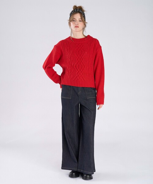 To b. by agnes b.（トゥービーバイアニエスベー）の「ウールアクリルケーブルプルオーバー（ニット/セーター・レディース・レッド・FREE）」の7枚目の写真