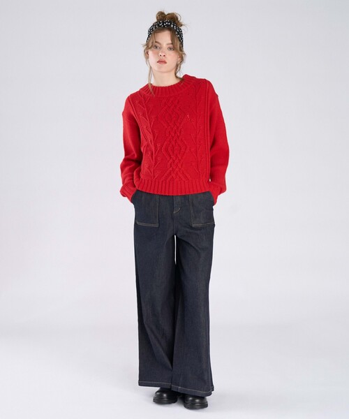 To b. by agnes b.（トゥービーバイアニエスベー）の「ウールアクリルケーブルプルオーバー（ニット/セーター・レディース・レッド・FREE）」の8枚目の写真