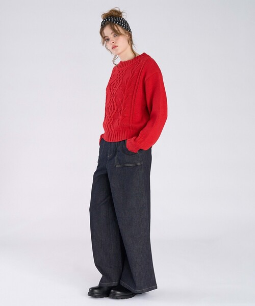 To b. by agnes b.（トゥービーバイアニエスベー）の「ウールアクリルケーブルプルオーバー（ニット/セーター・レディース・レッド・FREE）」の9枚目の写真