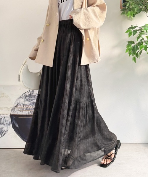 Classical Evon(クラシカルエヴォン)の「【Classical Evon】甘くない、大人のティアード。シアーな抜け感と美シルエット。3段プリーツティアードスカート(スカート・レディース・アイボリー/ブラック・SMALL/MEDIUM/LARGE/X-LARGE)」の4枚目の写真