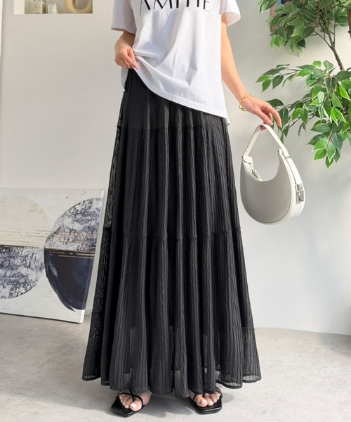 Classical Evon(クラシカルエヴォン)の「【Classical Evon】甘くない、大人のティアード。シアーな抜け感と美シルエット。3段プリーツティアードスカート(スカート・レディース・アイボリー/ブラック・SMALL/MEDIUM/LARGE/X-LARGE)」の7枚目の写真