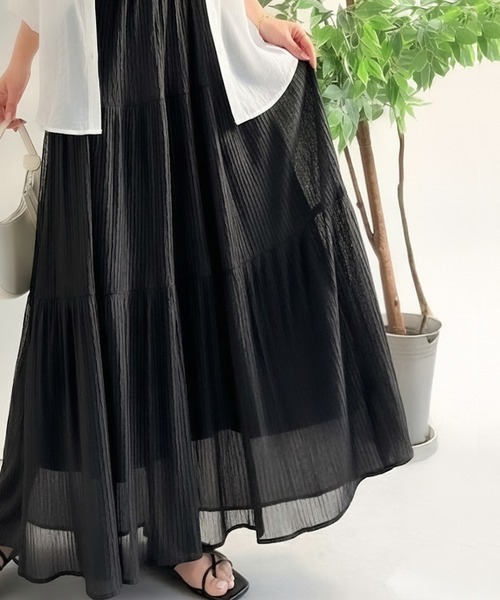 Classical Evon(クラシカルエヴォン)の「【Classical Evon】甘くない、大人のティアード。シアーな抜け感と美シルエット。3段プリーツティアードスカート(スカート・レディース・アイボリー/ブラック・SMALL/MEDIUM/LARGE/X-LARGE)」の9枚目の写真