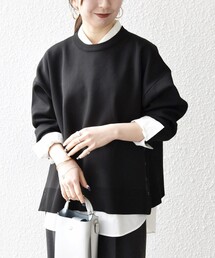 〈手洗い可能〉サイドスリット クルーネック ルーズ プルオーバー
