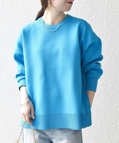 セール】SHIPS any:〈手洗い可能〉サイドスリット クルーネック ルーズ