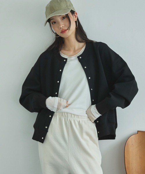 Doux archives（ドゥアルシーヴ）の「ボンディングスナップカーディガン（カーディガン/ボレロ・レディース・ピンク/オフホワイト/ブラック・FREE）」の2枚目の写真