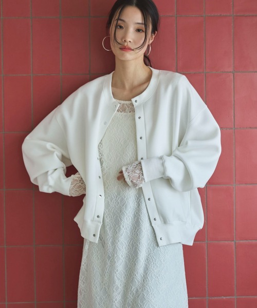 Doux archives（ドゥアルシーヴ）の「ボンディングスナップカーディガン（カーディガン/ボレロ・レディース・ピンク/オフホワイト/ブラック・FREE）」の16枚目の写真