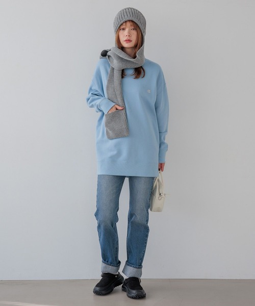 Champion（チャンピオン）の「【Champion(チャンピオン)】別注クルーネックチュニック（スウェット・レディース・ネイビー/ライトグレー・FREE）」の15枚目の写真