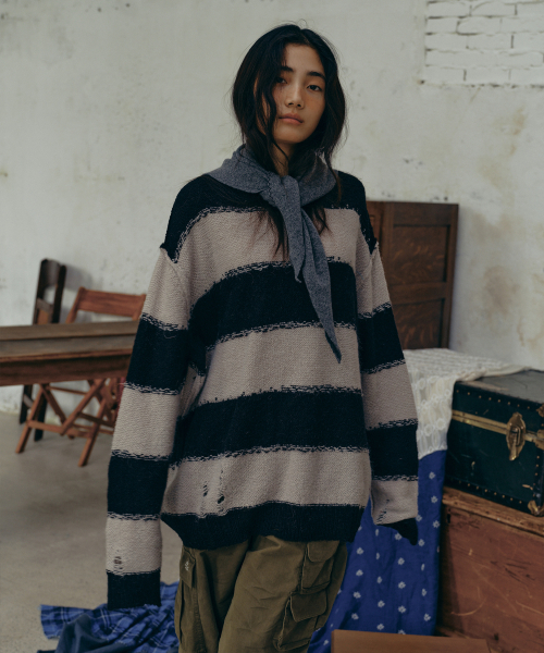 FRITUR(フリーター)の「Stripe Knit Black_F243KN05(ニット/セーター・レディース・ブラック・FREE)」の6枚目の写真