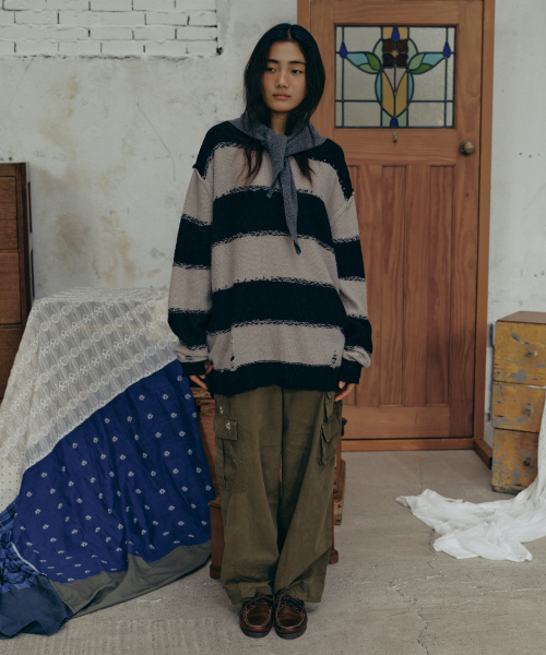 FRITUR(フリーター)の「Stripe Knit Black_F243KN05(ニット/セーター・レディース・ブラック・FREE)」の2枚目の写真