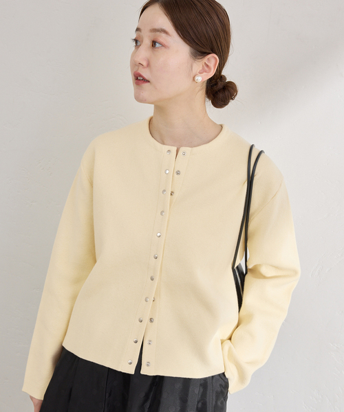 IENA（イエナ）の「《追加2》ダブルフェイススナップカーディガン（カーディガン/ボレロ・レディース・ブラック/キャメル/イエロー・FREE）」の7枚目の写真