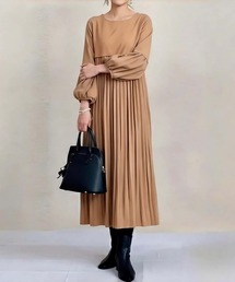 プリーツ加工ボリュームスリーブ ビッグシルエット ワンピース