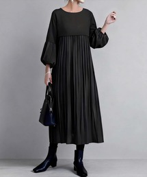 プリーツ加工ボリュームスリーブ ビッグシルエット ワンピース