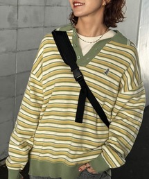 DOUBLE NAME | 【m:rex】ミニ恐竜ワッペンレトロボーダーポロニット(ニット/セーター)