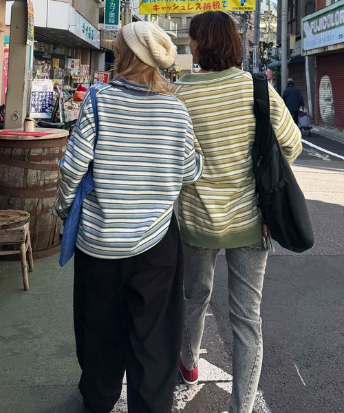 DOUBLE NAME（ダブルネーム）の「【m:rex】ミニ恐竜ワッペンレトロボーダーポロニット（ニット/セーター・レディース・ブルー/カーキ/ブラック・FREE）」の10枚目の写真