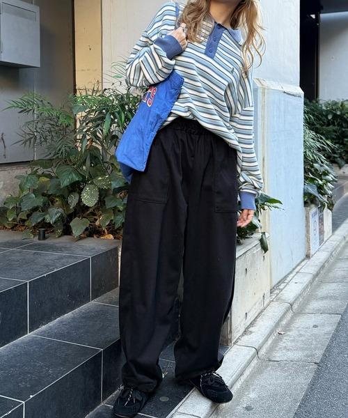 DOUBLE NAME（ダブルネーム）の「【m:rex】ミニ恐竜ワッペンレトロボーダーポロニット（ニット/セーター・レディース・ブルー/カーキ/ブラック・FREE）」の13枚目の写真