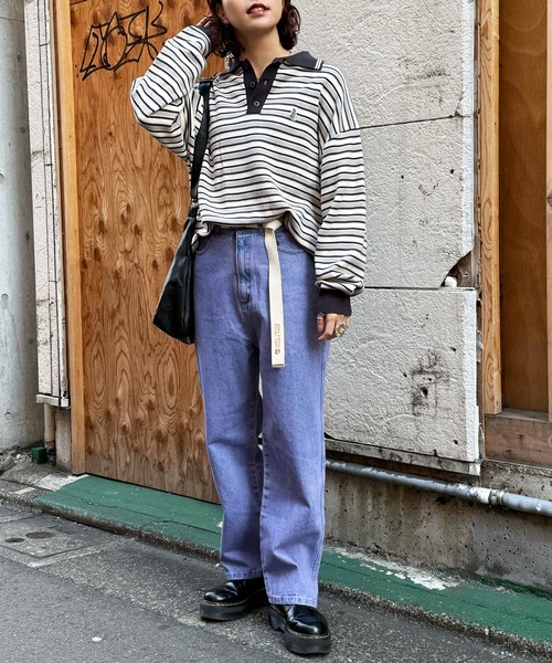 DOUBLE NAME（ダブルネーム）の「【m:rex】ミニ恐竜ワッペンレトロボーダーポロニット（ニット/セーター・レディース・ブルー/カーキ/ブラック・FREE）」の19枚目の写真