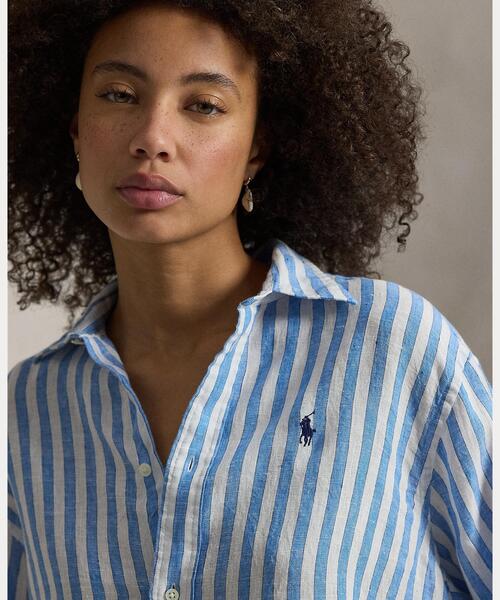POLO RALPH LAUREN(ポロ ラルフ ローレン)の「ワイド クロップド ギンガム リネン シャツ(シャツ/ブラウス・レディース・ブルー・XS/M/S/XL/XXS/L)」の5枚目の写真