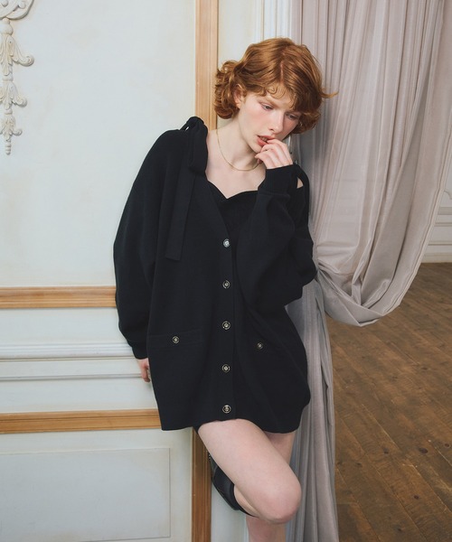 EIMY ISTOIRE（エイミーイストワール）の「【PRE ORDER】EIMYロゴカーデリボンニットセットワンピース（ワンピース・レディース・ホワイト/キャメル/グレー/ブラック・F）」の5枚目の写真