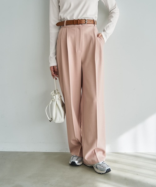 STYLE DELI(スタイルデリ)の「中厚地2タックワイドパンツB(デニムパンツ・レディース・チャコールグレー/ピンク・SMALL/LARGE/MEDIUM)」の2枚目の写真