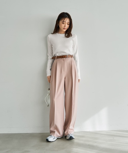 STYLE DELI(スタイルデリ)の「中厚地2タックワイドパンツB(デニムパンツ・レディース・チャコールグレー/ピンク・SMALL/LARGE/MEDIUM)」の3枚目の写真