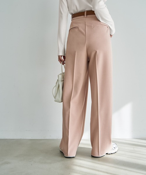 STYLE DELI(スタイルデリ)の「中厚地2タックワイドパンツB(デニムパンツ・レディース・チャコールグレー/ピンク・SMALL/LARGE/MEDIUM)」の4枚目の写真