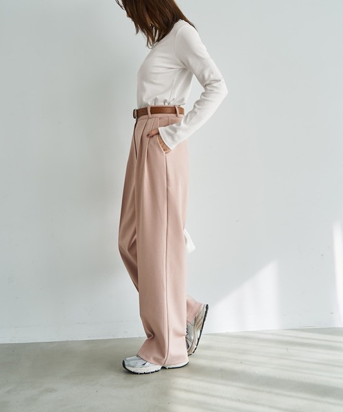 STYLE DELI(スタイルデリ)の「中厚地2タックワイドパンツB(デニムパンツ・レディース・チャコールグレー/ピンク・SMALL/LARGE/MEDIUM)」の6枚目の写真