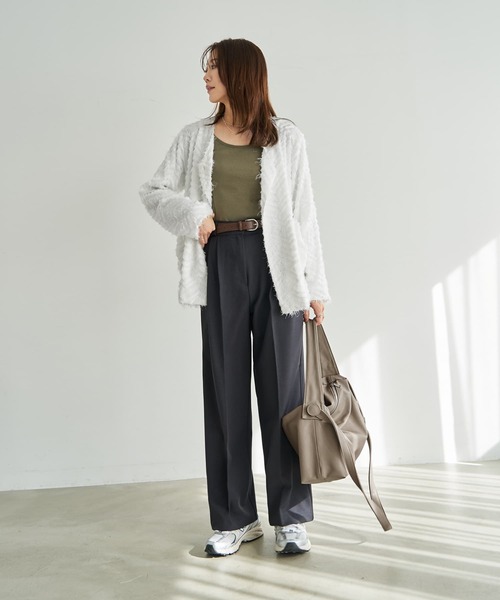 STYLE DELI(スタイルデリ)の「中厚地2タックワイドパンツB(デニムパンツ・レディース・チャコールグレー/ピンク・SMALL/LARGE/MEDIUM)」の11枚目の写真