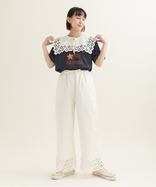 Dot＆Stripes CHILD WOMAN（ドットアンドストライプス　チャイルドウーマン）の「コットンリネンキャンバス フラワーカットワーク イージーパンツ（その他パンツ・レディース・ホワイト・FREE）」の10枚目の写真