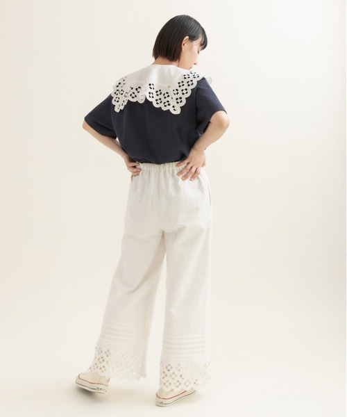 Dot＆Stripes CHILD WOMAN（ドットアンドストライプス　チャイルドウーマン）の「コットンリネンキャンバス フラワーカットワーク イージーパンツ（その他パンツ・レディース・ホワイト・FREE）」の12枚目の写真