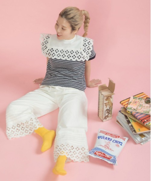 Dot＆Stripes CHILD WOMAN（ドットアンドストライプス　チャイルドウーマン）の「コットンリネンキャンバス フラワーカットワーク イージーパンツ（その他パンツ・レディース・ホワイト・FREE）」の21枚目の写真