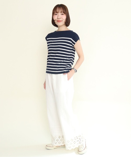 Dot&Stripes CHILD WOMAN(ドットアンドストライプス チャイルドウーマン)の「コットンリネンキャンバス フラワーカットワーク イージーパンツ(その他パンツ・レディース・ホワイト/ブラック・FREE)」の19枚目の写真