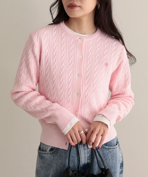 fredy emue（フレディエミュ）の「FR刺繍ケーブル柄ニットカーディガン（カーディガン/ボレロ・レディース・ライトグリーン/ネイビー/オフホワイト/ベビーピンク・38）」の4枚目の写真