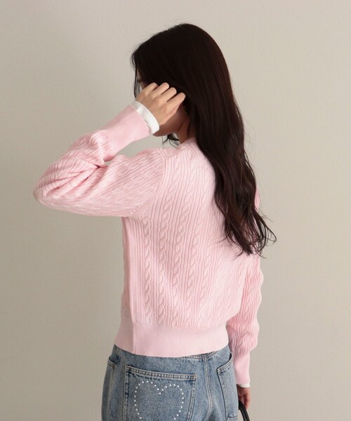 fredy emue（フレディエミュ）の「FR刺繍ケーブル柄ニットカーディガン（カーディガン/ボレロ・レディース・ライトグリーン/ネイビー/オフホワイト/ベビーピンク・38）」の11枚目の写真