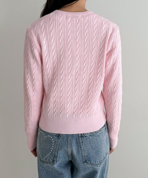 fredy emue（フレディエミュ）の「FR刺繍ケーブル柄ニットカーディガン（カーディガン/ボレロ・レディース・ライトグリーン/ネイビー/オフホワイト/ベビーピンク・38）」の14枚目の写真