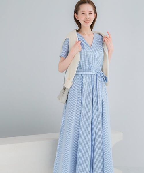 URBAN RESEARCH ROSSO WOMEN(アーバンリサーチ ロッソ)の「『WEB/一部店舗限定』チェックカシュクールワンピース(ワンピース・レディース・ブラック/ブラウン系その他/ブルー系その他・FREE)」の6枚目の写真