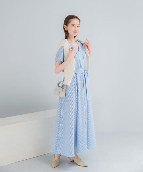 URBAN RESEARCH ROSSO WOMEN(アーバンリサーチ ロッソ)の「『WEB/一部店舗限定』チェックカシュクールワンピース(ワンピース・レディース・ブラック/ブラウン系その他/ブルー系その他・FREE)」の7枚目の写真