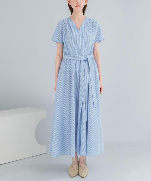 URBAN RESEARCH ROSSO WOMEN(アーバンリサーチ ロッソ)の「『WEB/一部店舗限定』チェックカシュクールワンピース(ワンピース・レディース・ブラック/ブラウン系その他/ブルー系その他・FREE)」の8枚目の写真